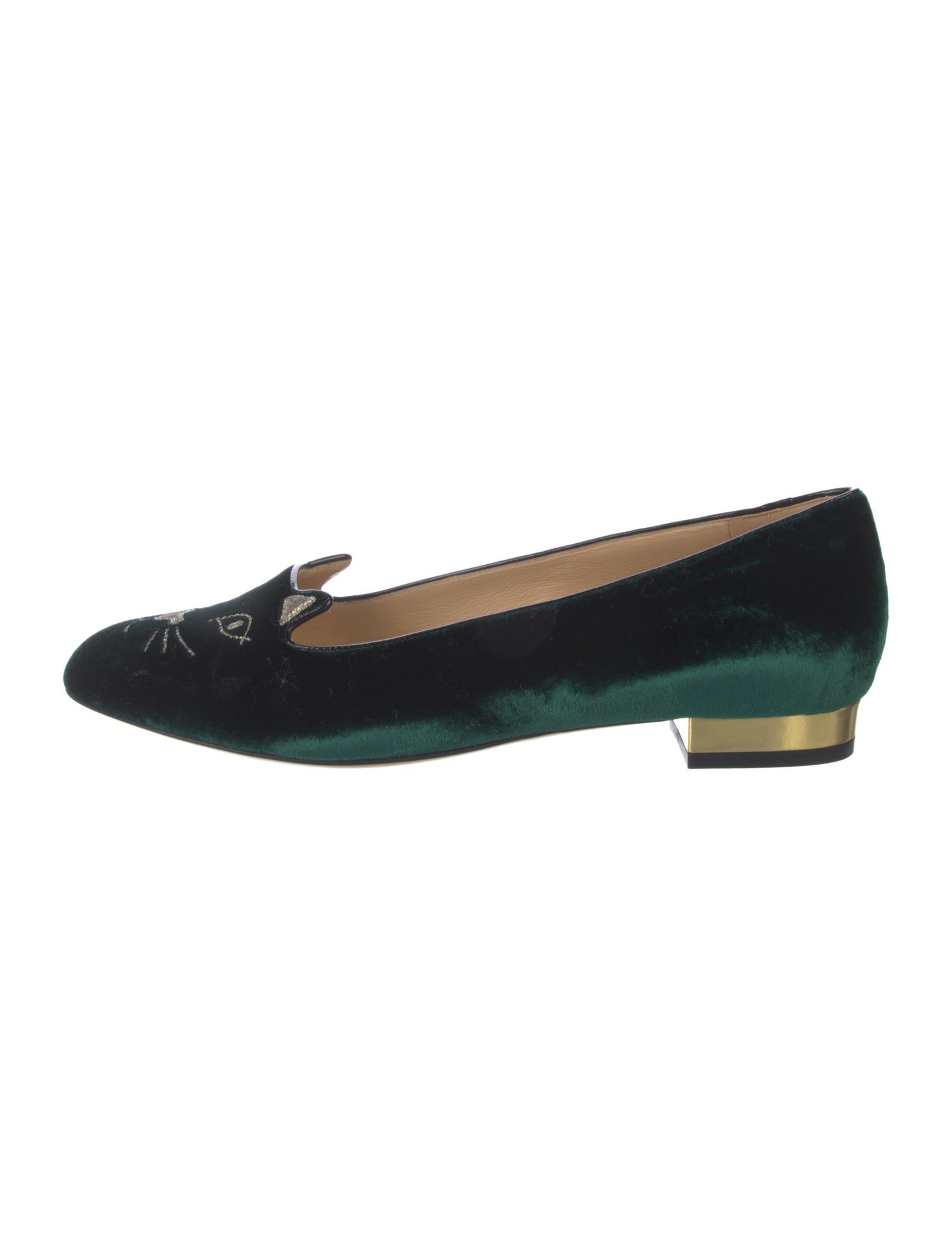 Charlotte Olympia Velvet Embroidered Accent Loafers
