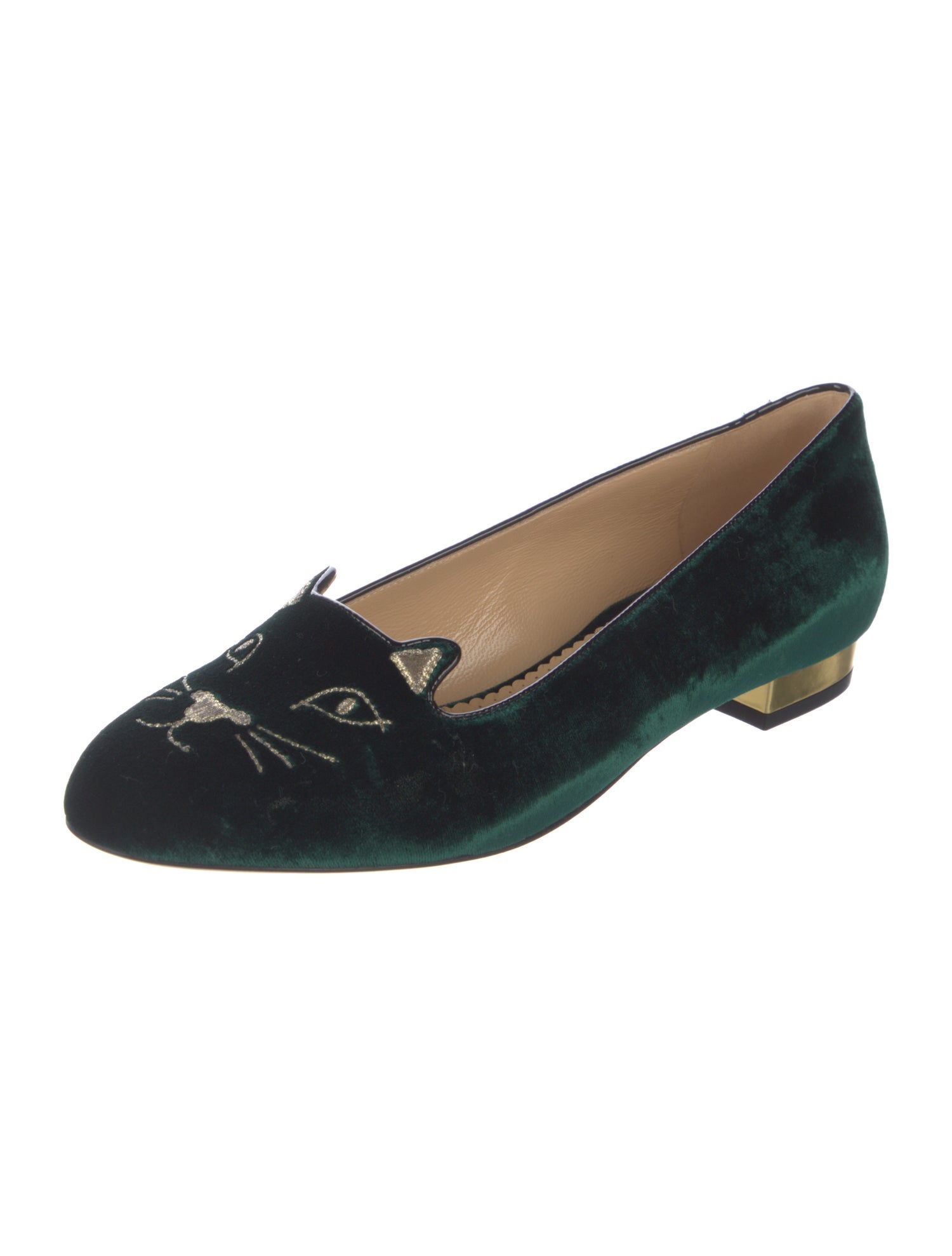Charlotte Olympia Velvet Embroidered Accent Loafers