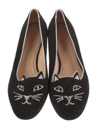 Charlotte Olympia Suede Embroidered Accent Pumps