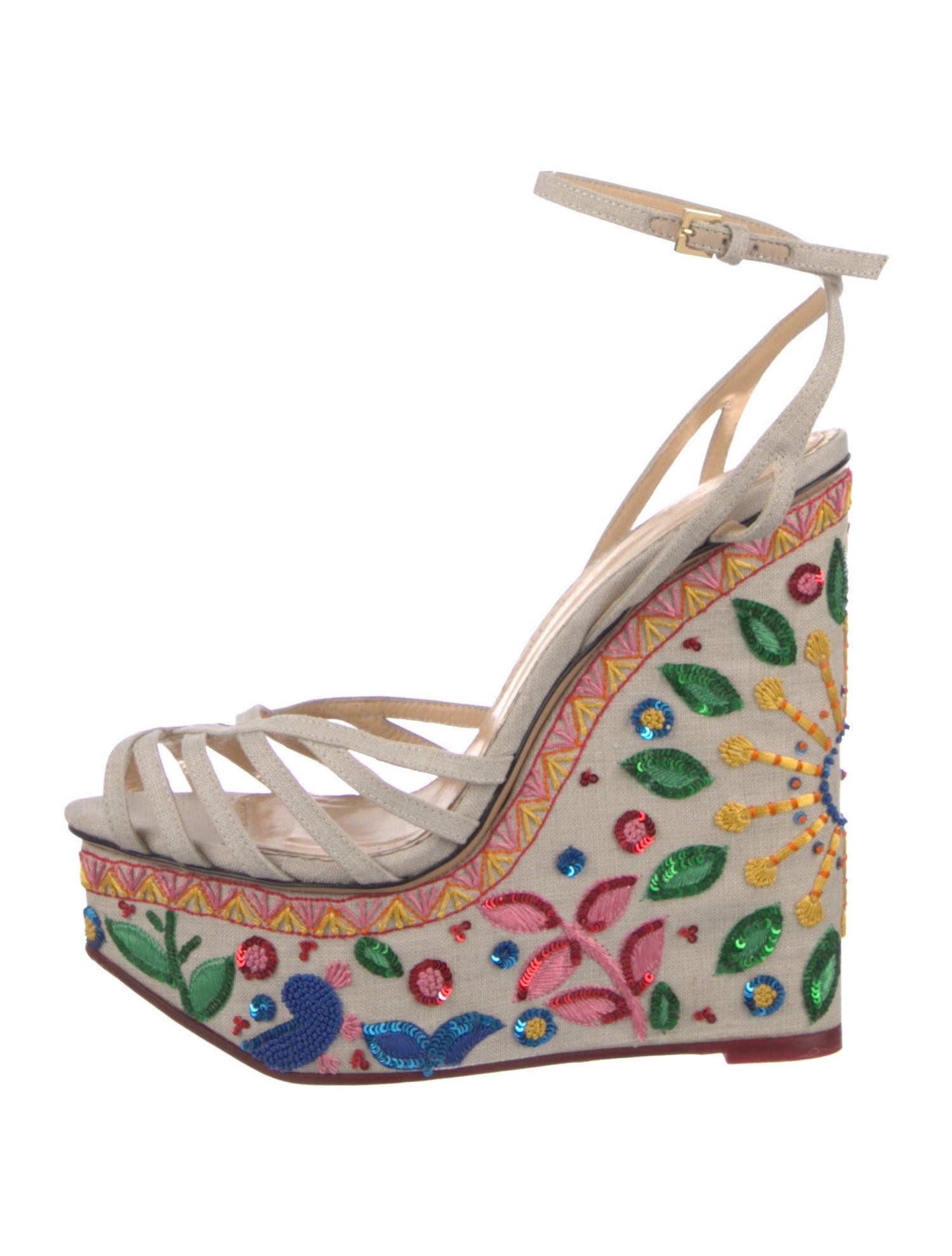 Charlotte Olympia Canvas Floral Print Sandals