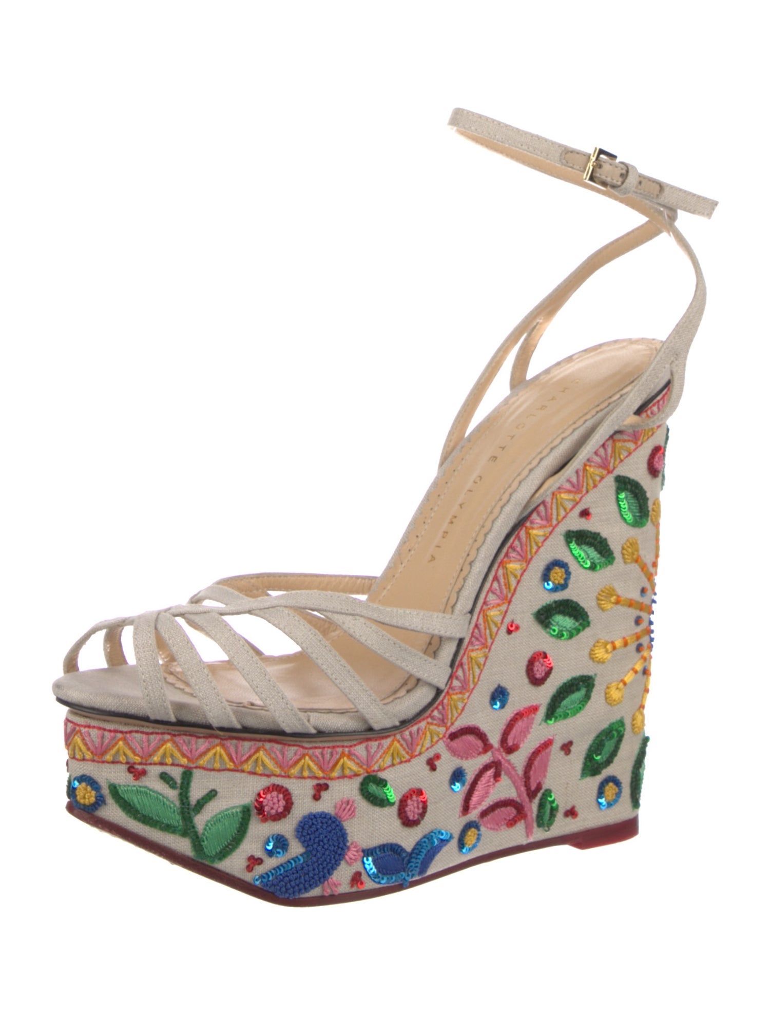 Charlotte Olympia Canvas Floral Print Sandals
