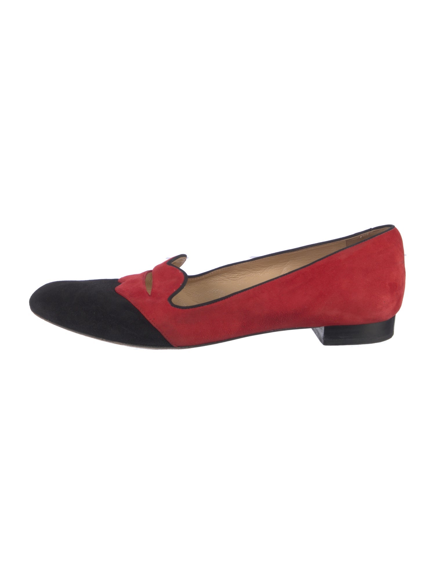 Charlotte Olympia Suede Colorblock Pattern Loafers