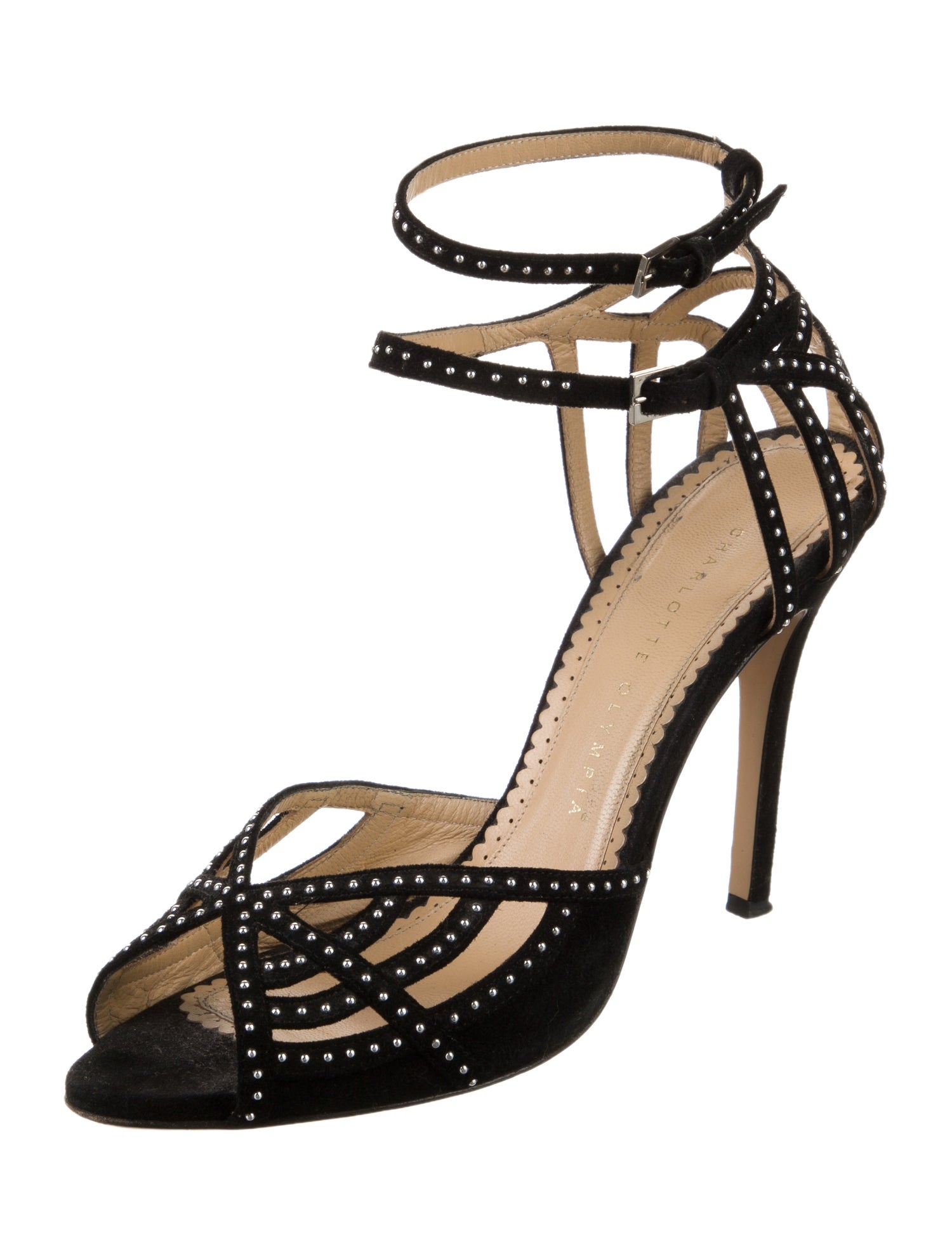 Charlotte Olympia Suede Studded Accents Sandals