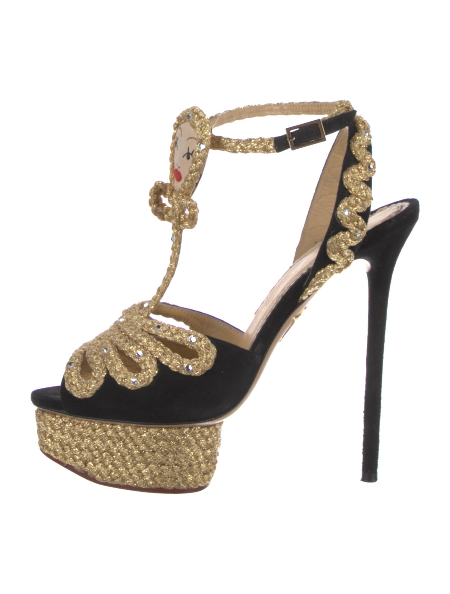 Charlotte Olympia Suede Colorblock Pattern T-Strap Pumps