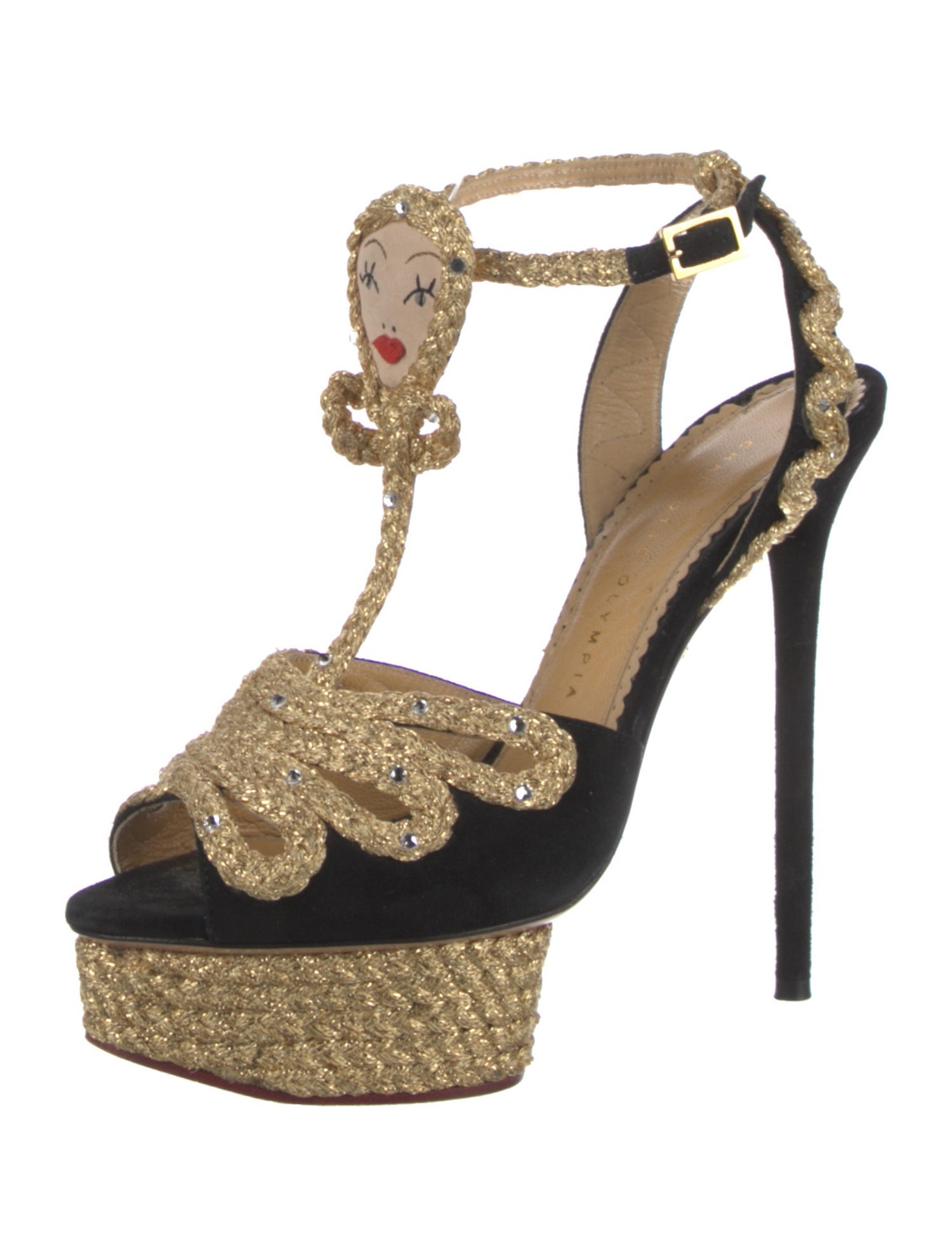 Charlotte Olympia Suede Colorblock Pattern T-Strap Pumps