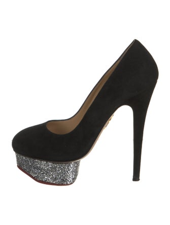 Charlotte Olympia Suede Crystal Embellishments Pumps