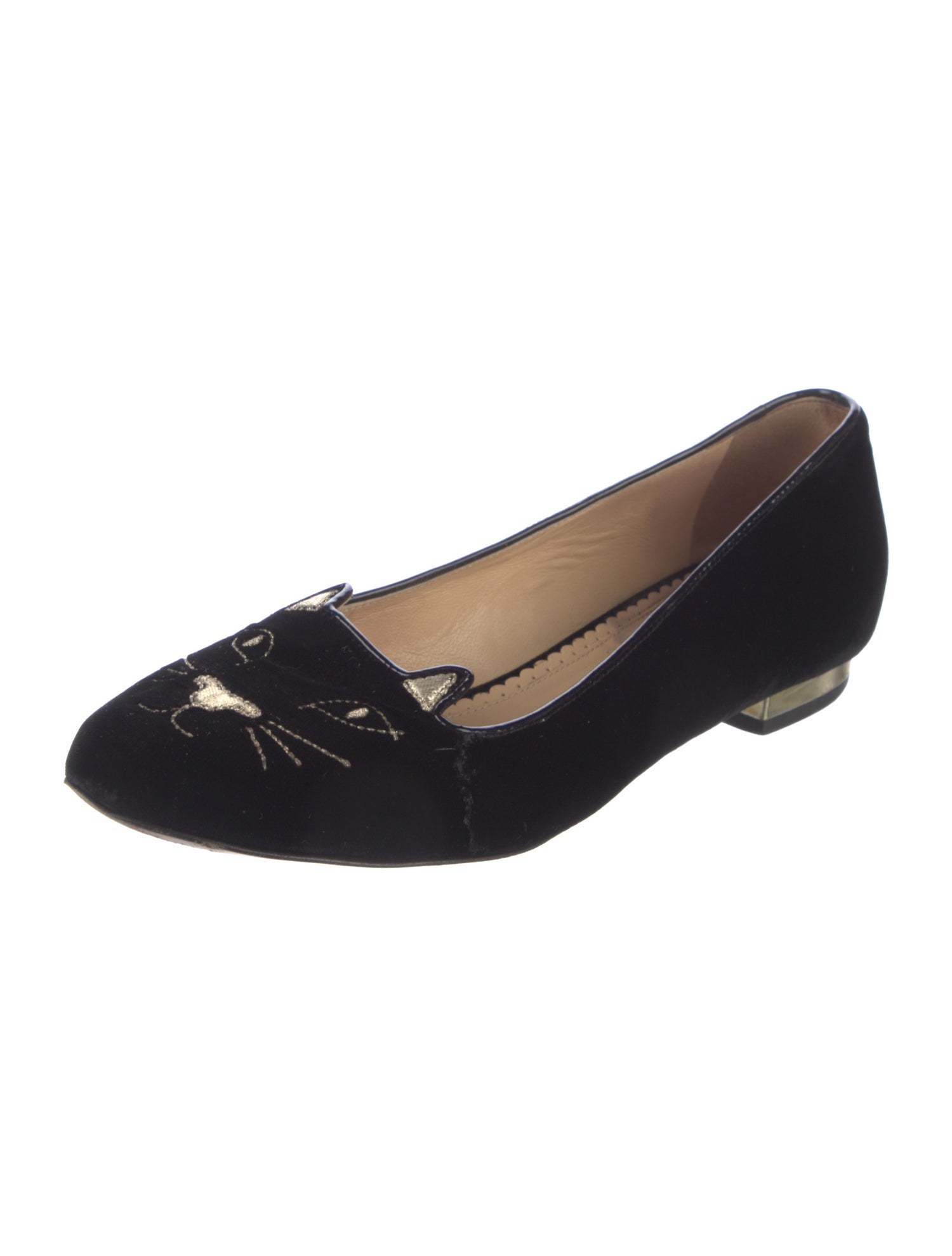 Charlotte Olympia Velvet Embroidered Accent Flats