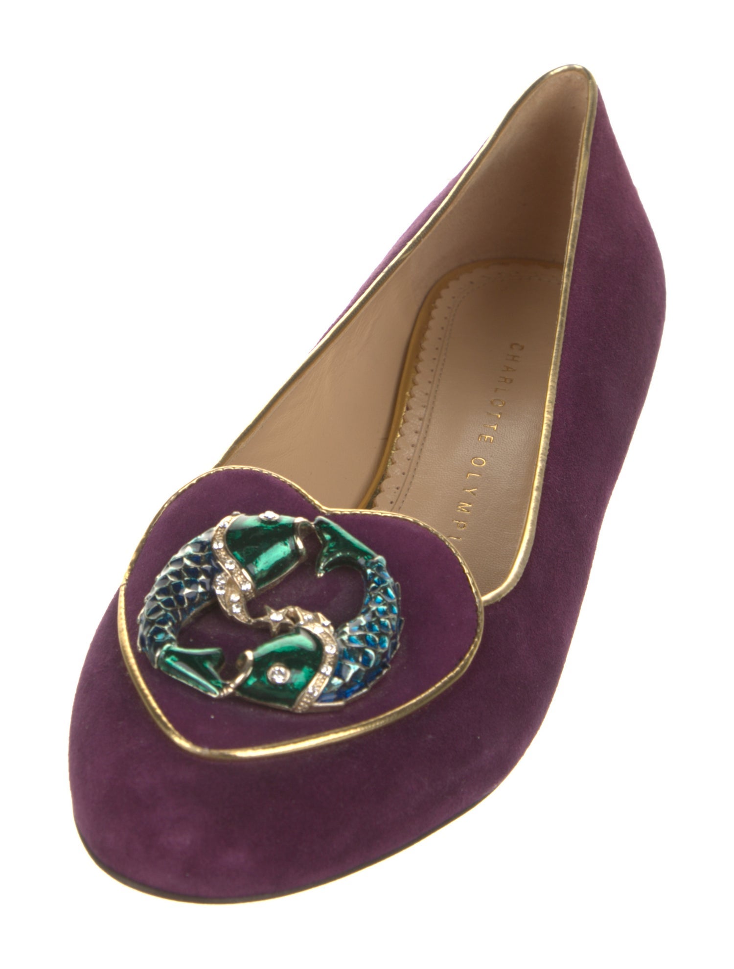 Charlotte Olympia Suede Crystal Embellishments Loafers