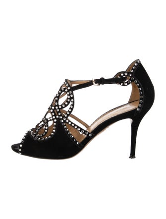Charlotte Olympia Suede Crystal Embellishments T-Strap Pumps