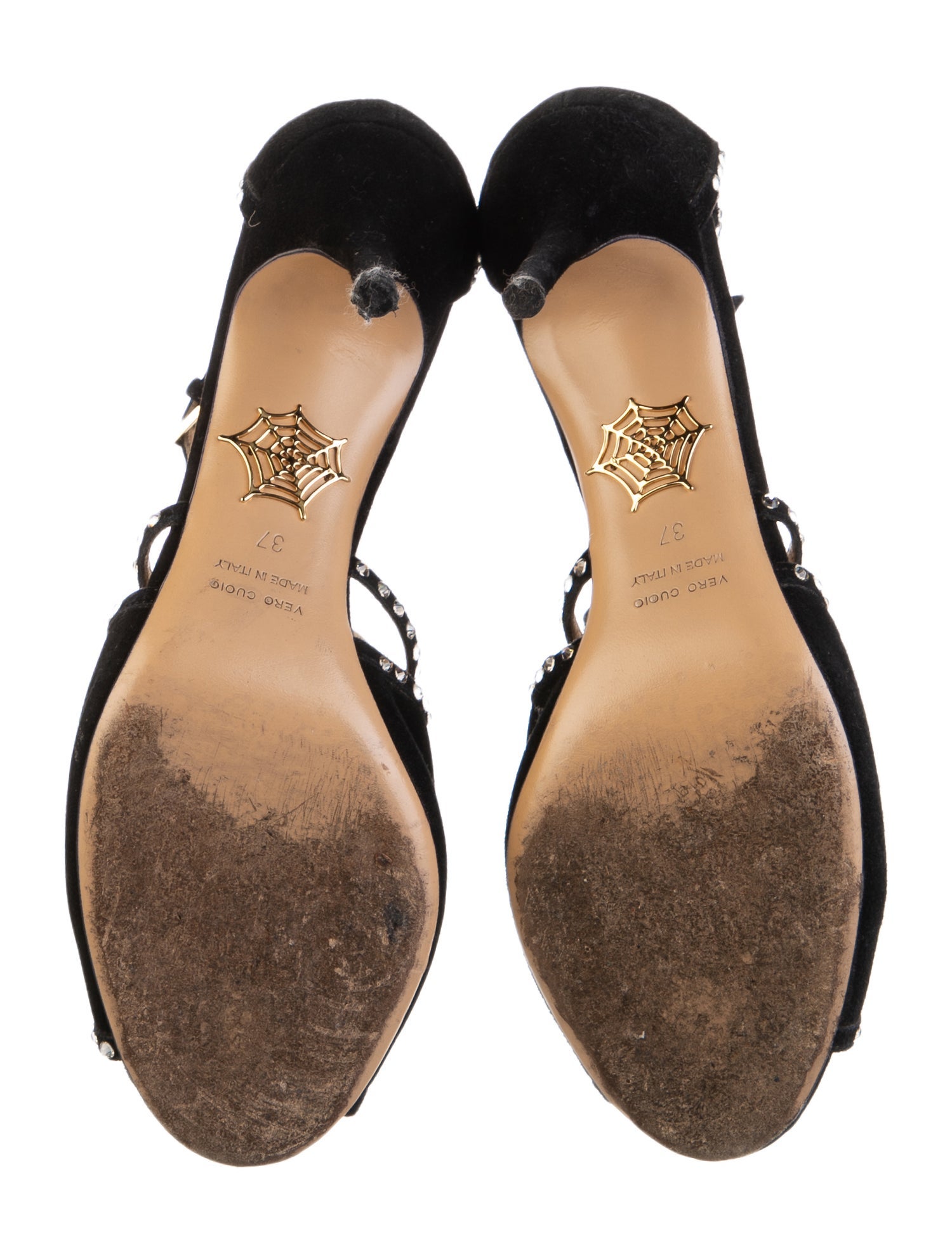 Charlotte Olympia Suede Crystal Embellishments T-Strap Pumps