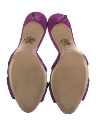 Charlotte Olympia Suede Pleated Accents Slides