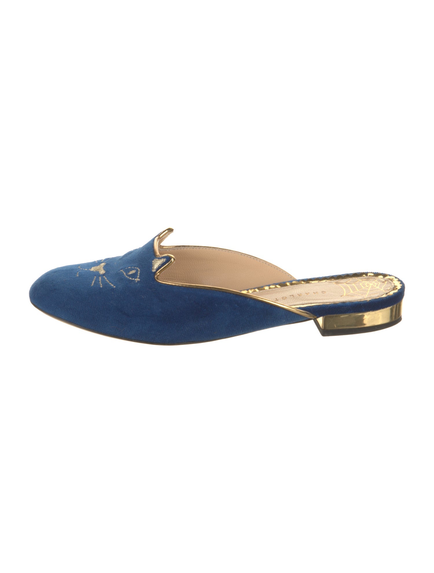 Charlotte Olympia Velvet Embroidered Accent Mules