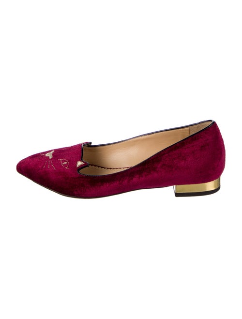 Charlotte Olympia Velvet Embroidered Accent Ballet Flats