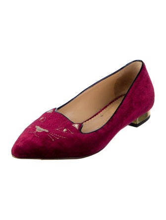 Charlotte Olympia Velvet Embroidered Accent Ballet Flats