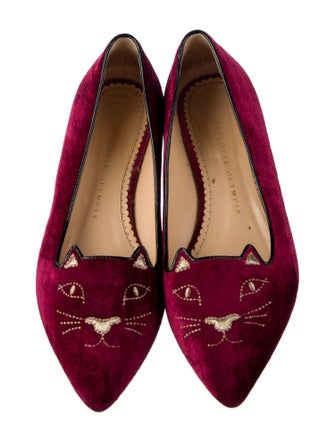 Charlotte Olympia Velvet Embroidered Accent Ballet Flats
