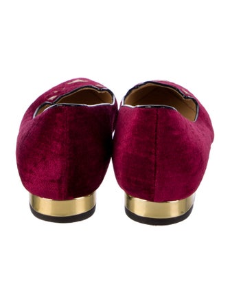 Charlotte Olympia Velvet Embroidered Accent Ballet Flats
