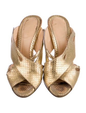 Charlotte Olympia Leather Animal Print Slides