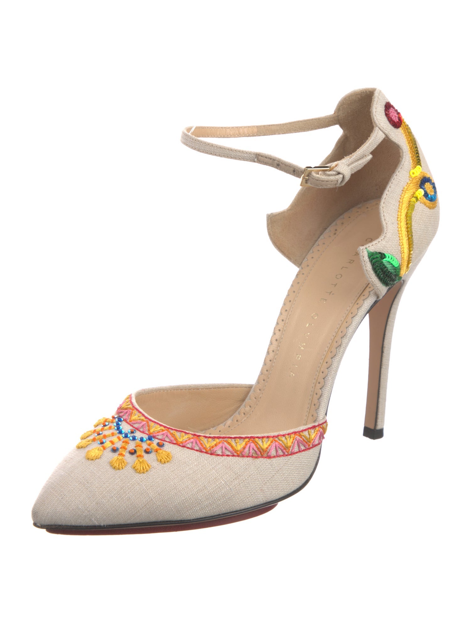 Charlotte Olympia Canvas Printed D'Orsay Pumps