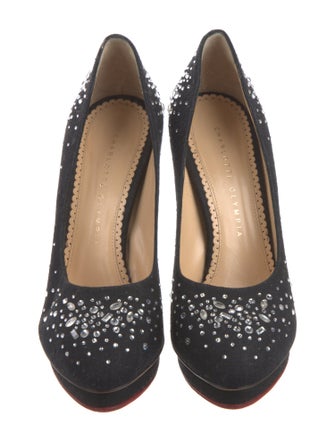 Charlotte Olympia Denim Crystal Embellishments Pumps