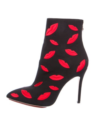Charlotte Olympia Printed Embroidered Accent Lace-Up Boots