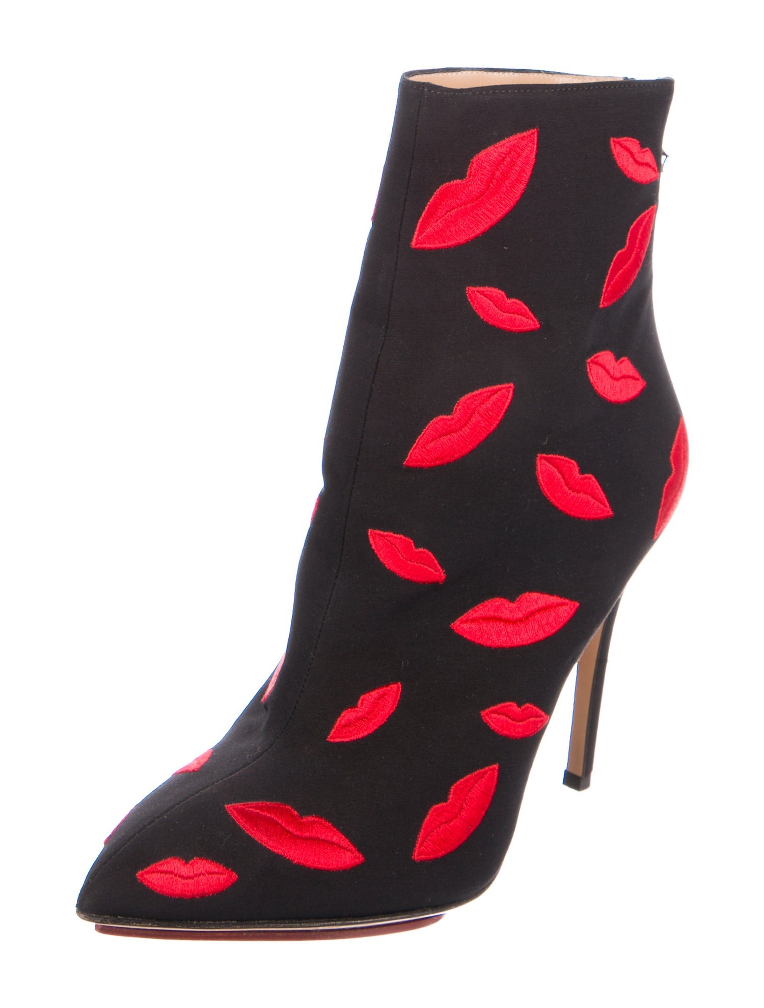 Charlotte Olympia Printed Embroidered Accent Lace-Up Boots