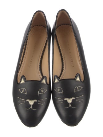 Charlotte Olympia Leather Embroidered Accent Loafers