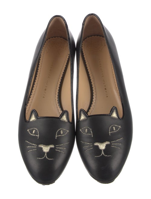 Charlotte Olympia Leather Embroidered Accent Loafers