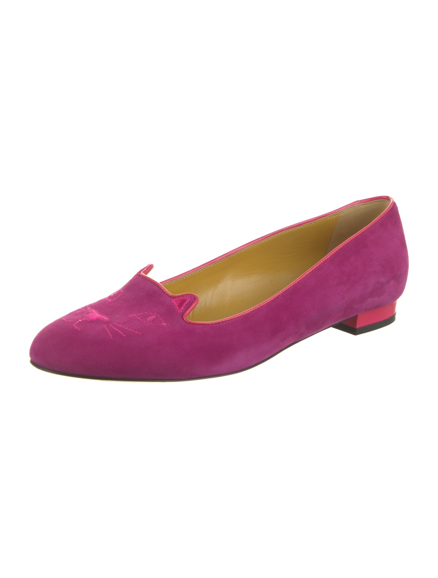 Charlotte Olympia Suede Embroidered Accent Ballet Flats