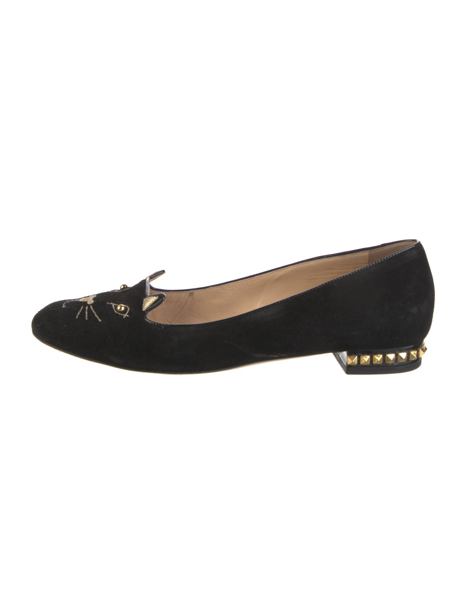Charlotte Olympia Suede Embroidered Accent Loafers