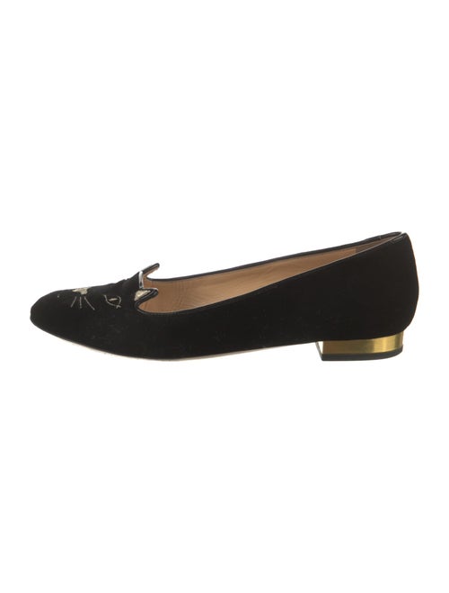 Charlotte Olympia Velvet Embroidered Accent Loafers