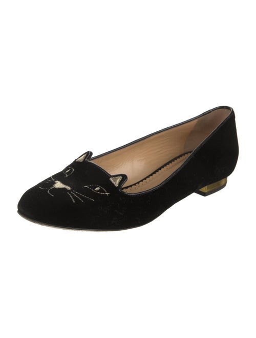 Charlotte Olympia Velvet Embroidered Accent Loafers