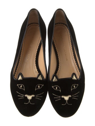 Charlotte Olympia Velvet Embroidered Accent Loafers