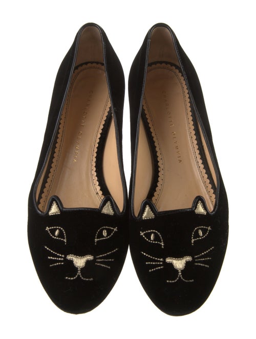 Charlotte Olympia Velvet Embroidered Accent Loafers