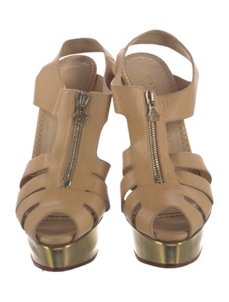 Charlotte Olympia Leather Colorblock Pattern T-Strap Pumps