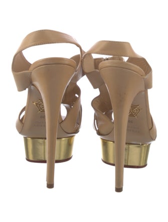 Charlotte Olympia Leather Colorblock Pattern T-Strap Pumps