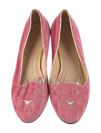 Charlotte Olympia Velvet Embroidered Accent Loafers