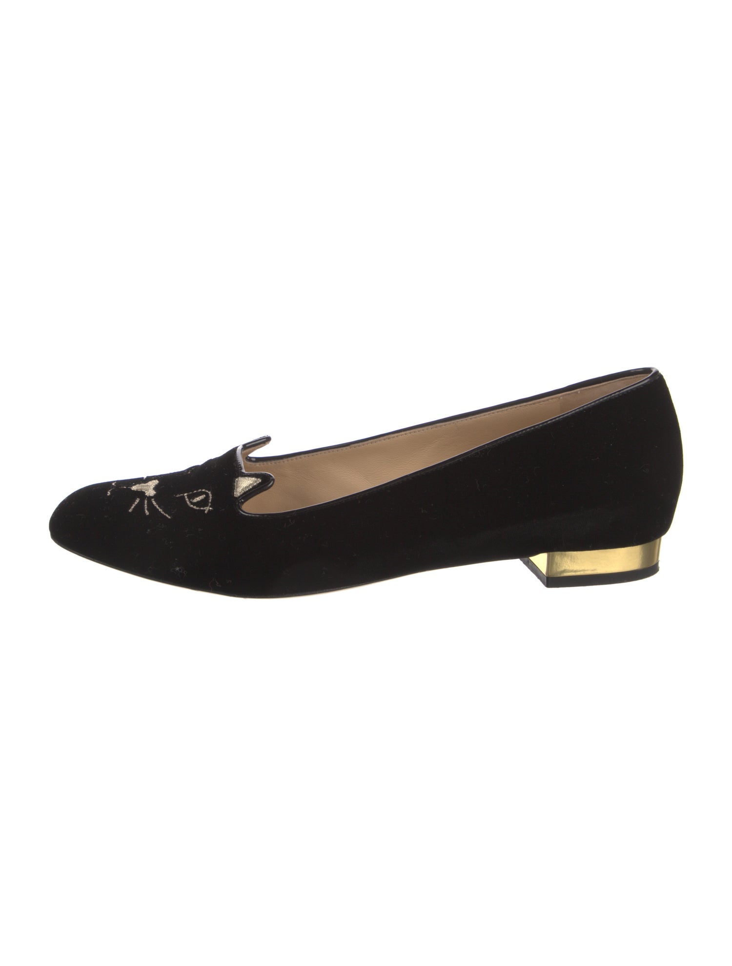 Charlotte Olympia Velvet Embroidered Accent Loafers