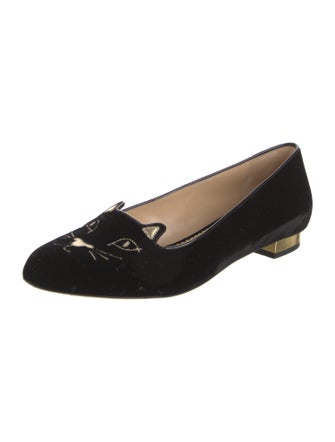 Charlotte Olympia Velvet Embroidered Accent Loafers