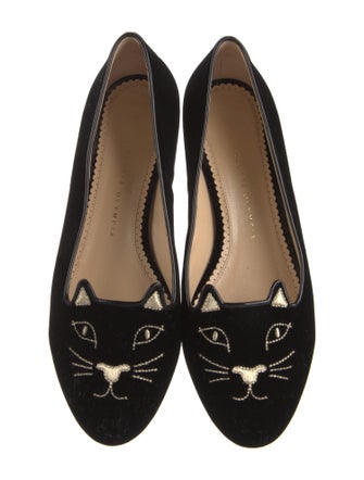 Charlotte Olympia Velvet Embroidered Accent Loafers