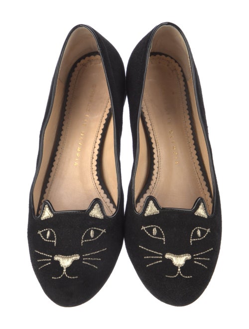 Charlotte Olympia Suede Embroidered Accent Loafers