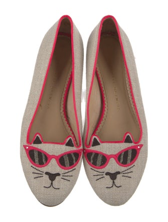 Charlotte Olympia Canvas Embroidered Accent Flats