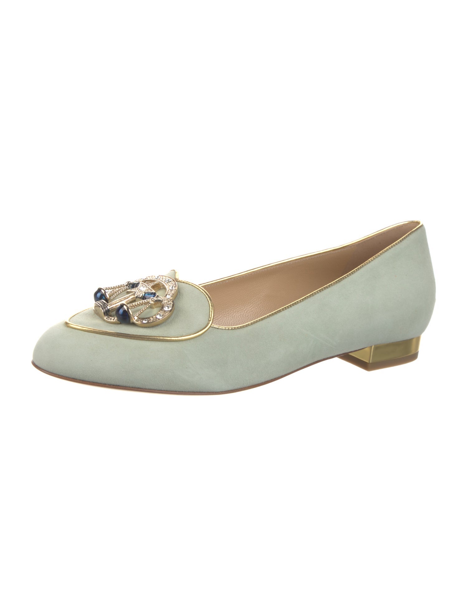 Charlotte Olympia Suede Crystal Embellishments Flats