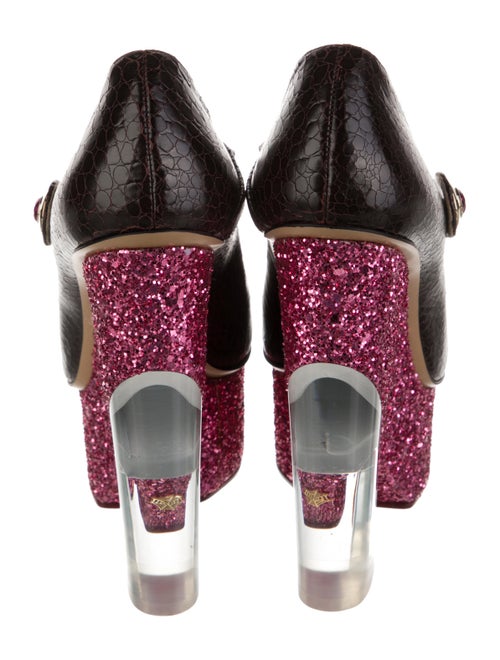 Charlotte Olympia Embossed Leather Glitter Accents Pumps