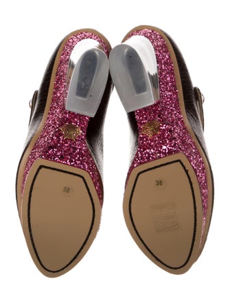 Charlotte Olympia Embossed Leather Glitter Accents Pumps