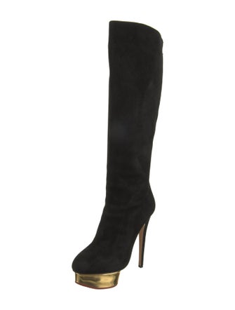 Charlotte Olympia Suede Colorblock Pattern Boots
