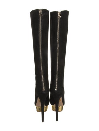 Charlotte Olympia Suede Colorblock Pattern Boots