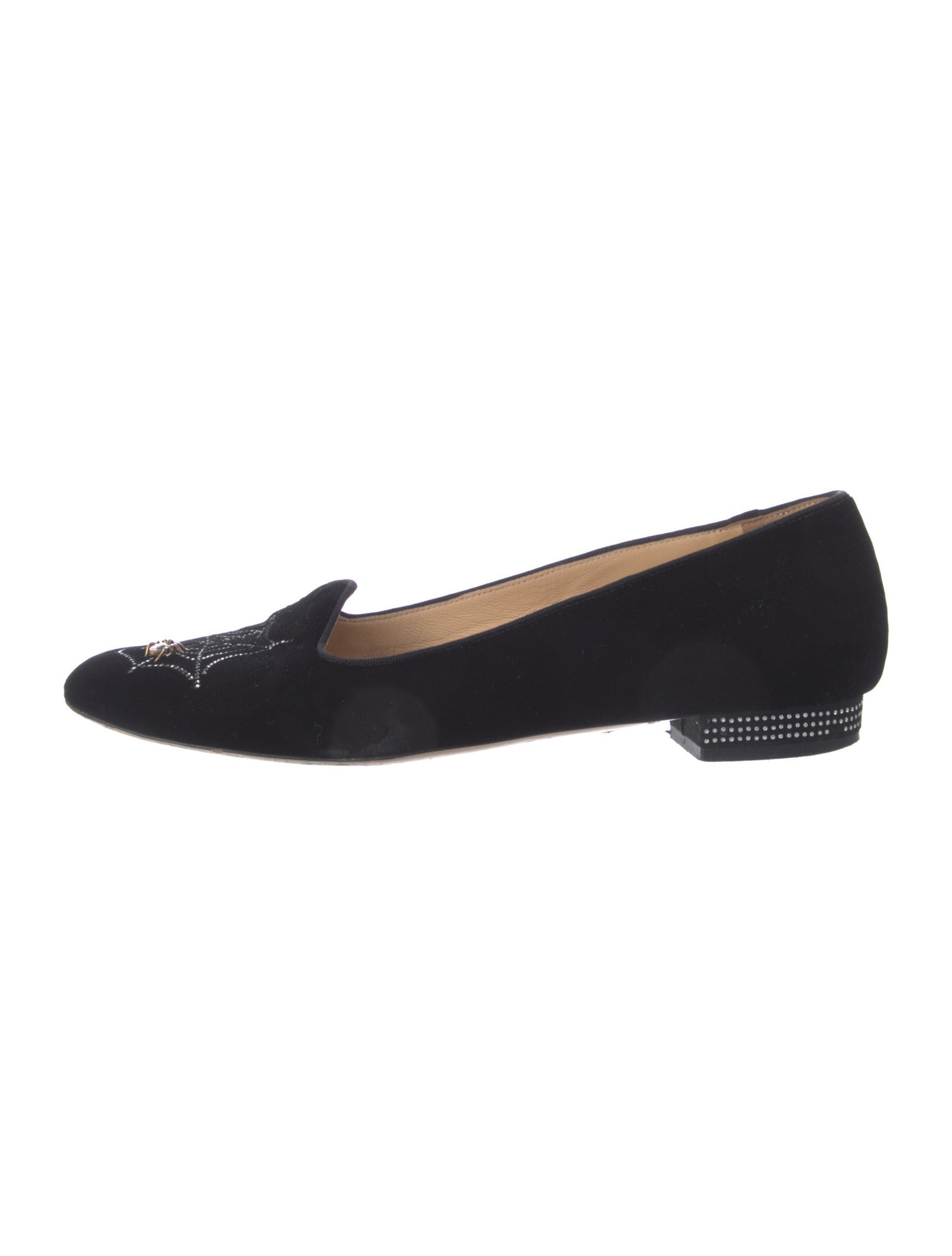 Charlotte Olympia Velvet Embroidered Accent Loafers
