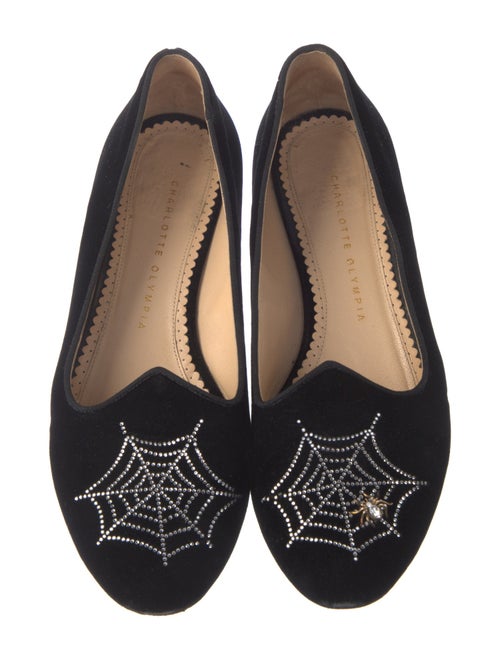 Charlotte Olympia Velvet Embroidered Accent Loafers