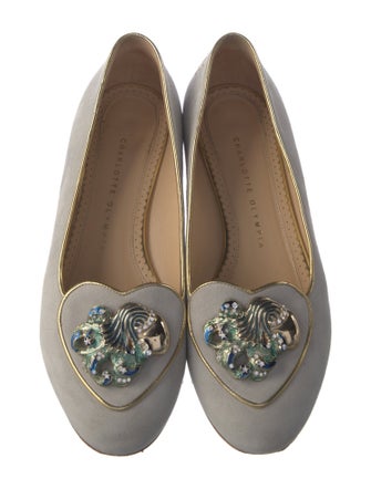 Charlotte Olympia Suede Crystal Embellishments Flats