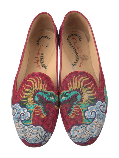 Charlotte Olympia Printed Embroidered Accent Loafers